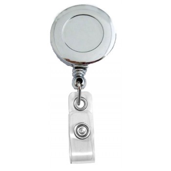 Chrome Finish Round Badge Reel w/clip 100 pack